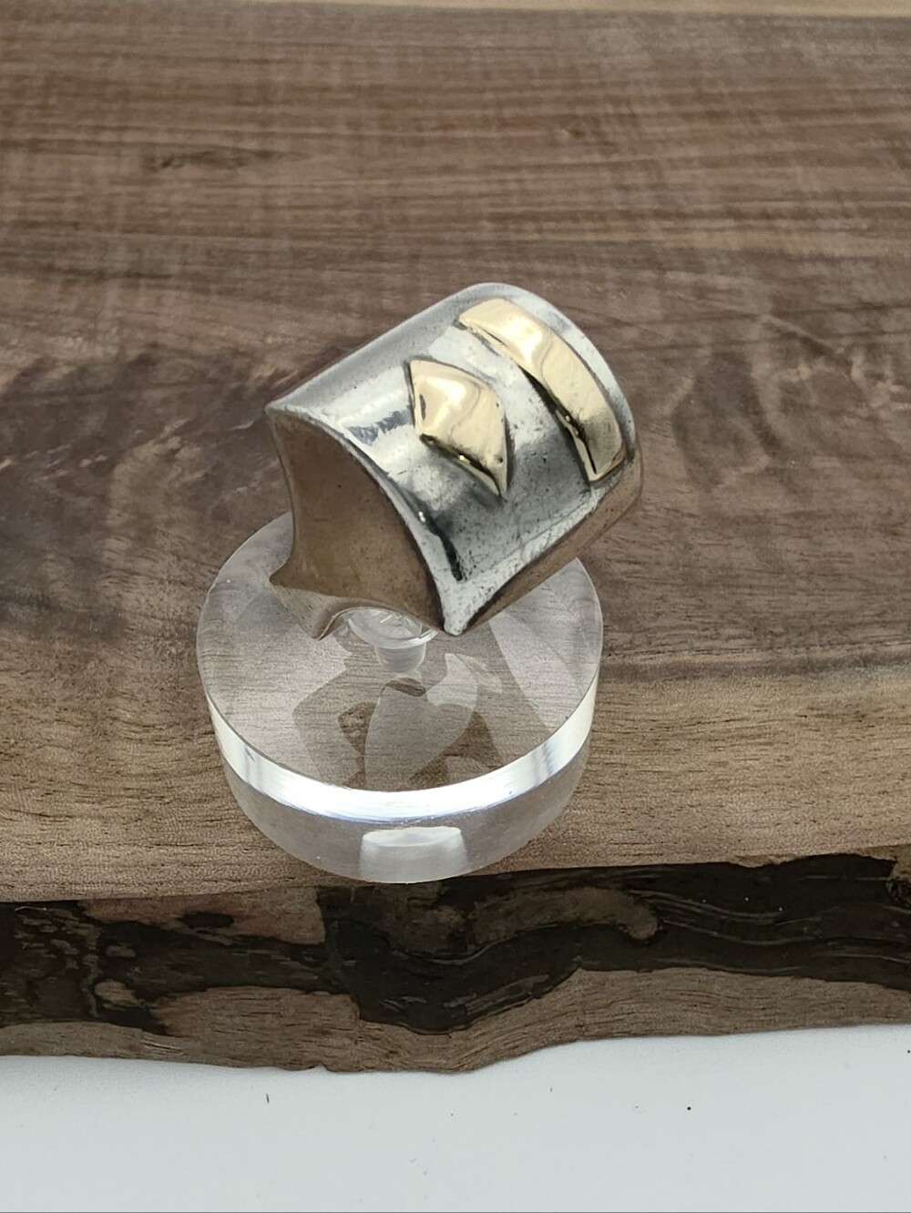 Vintage 925 Sterling Silver & Gold Abstract Modernist Statement Ring Israel